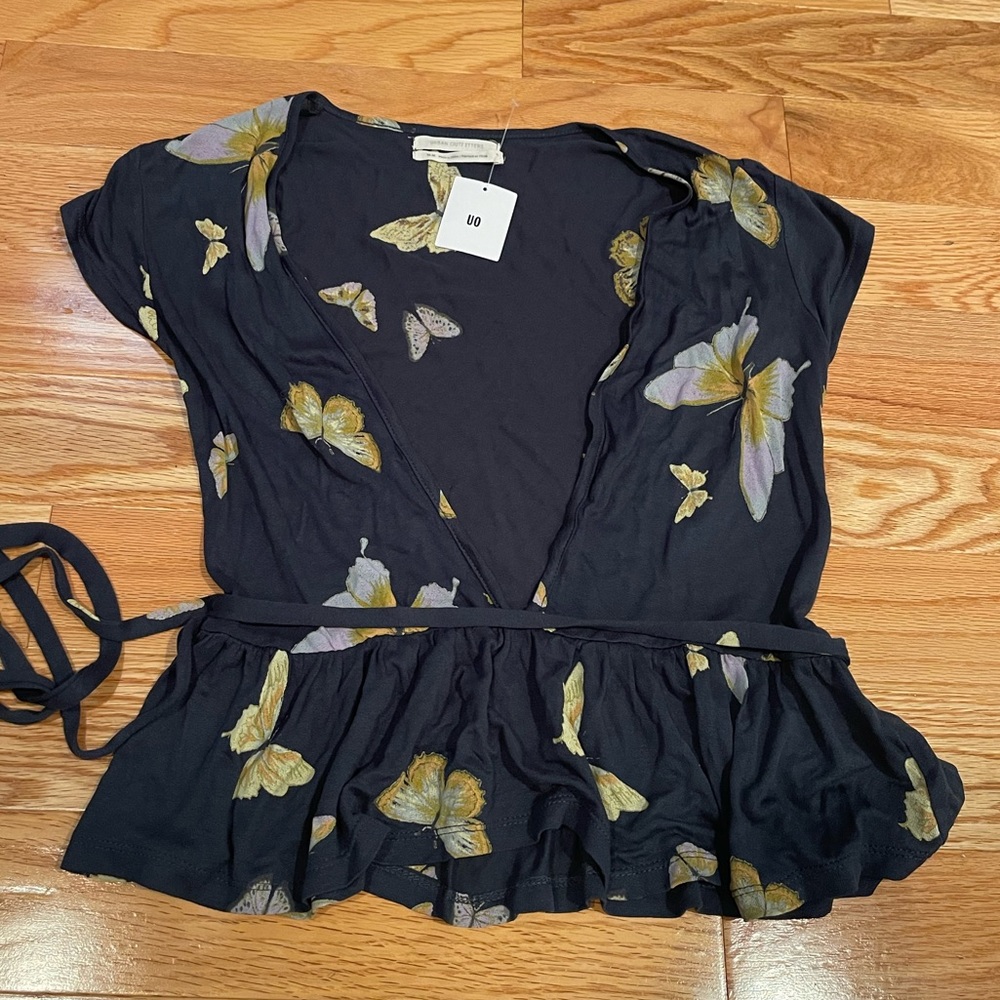 UO Peplum Deep V Tie Top